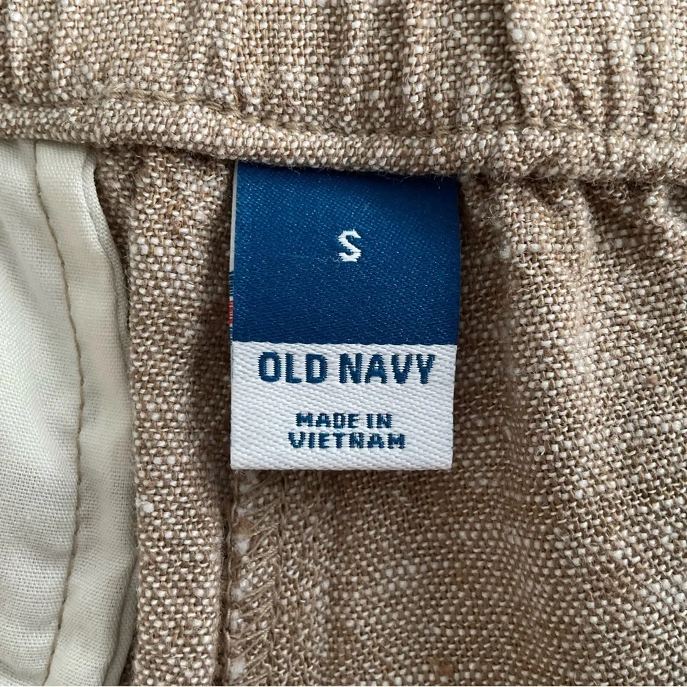 Old Navy Women's Trouser Shorts Sz S Beige Linen Blend Pockets Elastic Back Chic - Picture 3 of 9